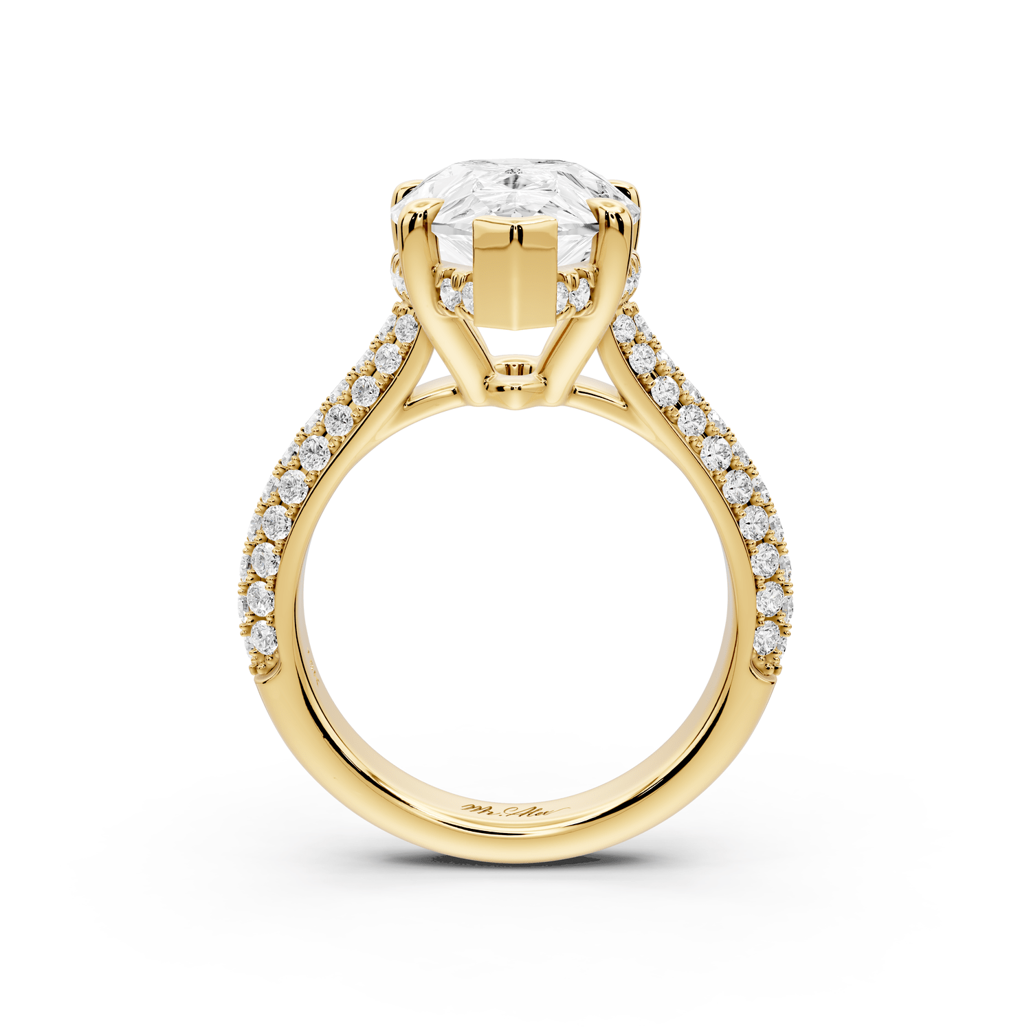 Camille - 5ct 18k yellow gold pear Diamond hidden halo rollover pave cathedral Engagement ring - Mr. Alex Jewelry