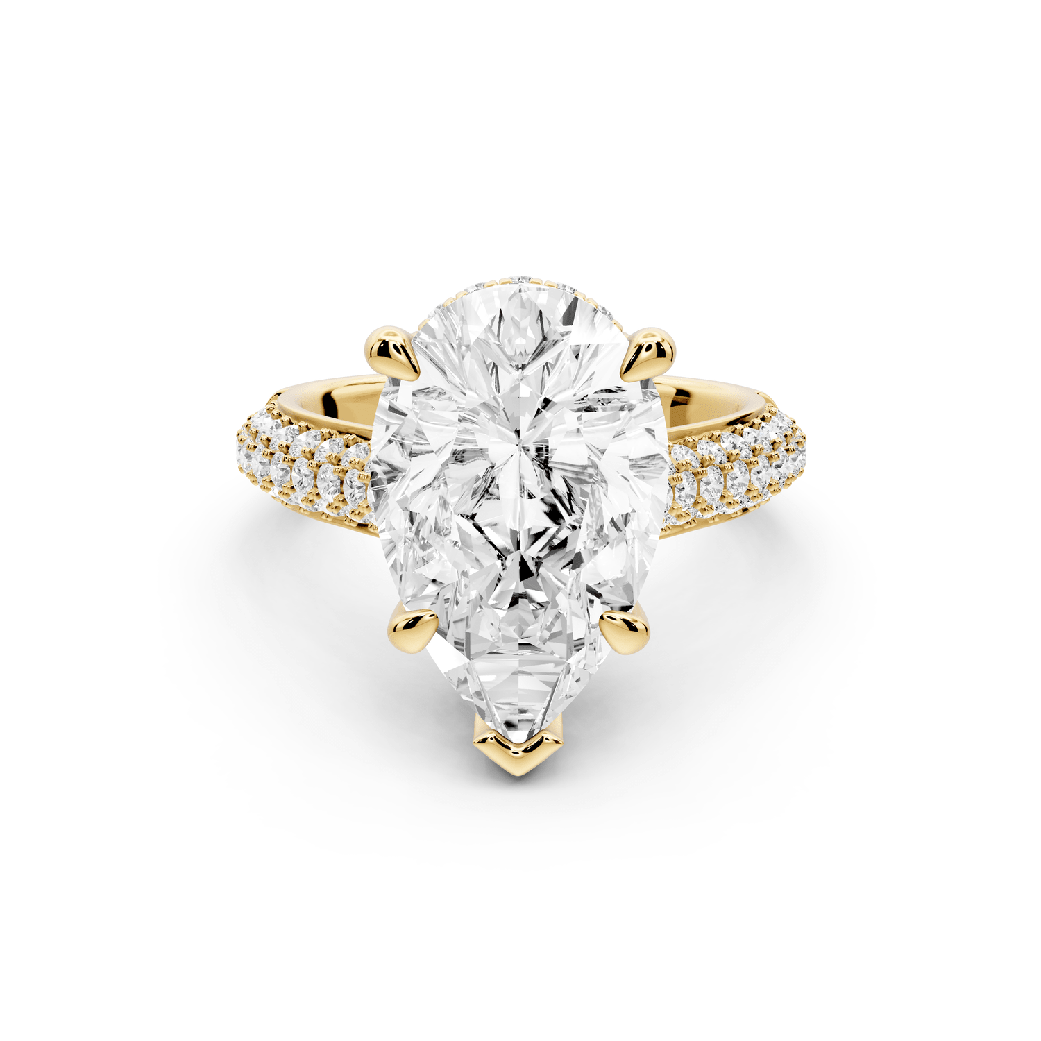 Camille - 5ct 18k yellow gold pear Diamond hidden halo rollover pave cathedral Engagement ring - Mr. Alex Jewelry