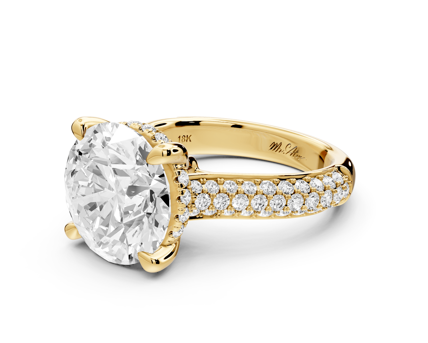 Camille - 5ct 18k yellow gold round Diamond hidden halo rollover pave cathedral engagment ring - Mr. Alex Jewelry