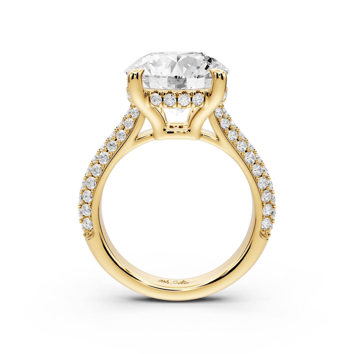 Camille - 5ct 18k yellow gold round Diamond hidden halo rollover pave cathedral engagment ring - Mr. Alex Jewelry