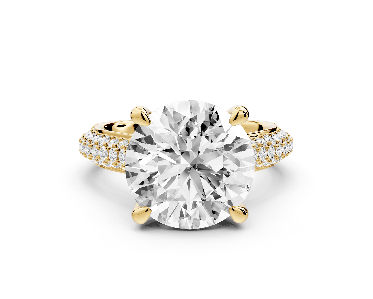 Camille - 5ct 18k yellow gold round Diamond hidden halo rollover pave cathedral engagment ring - Mr. Alex Jewelry