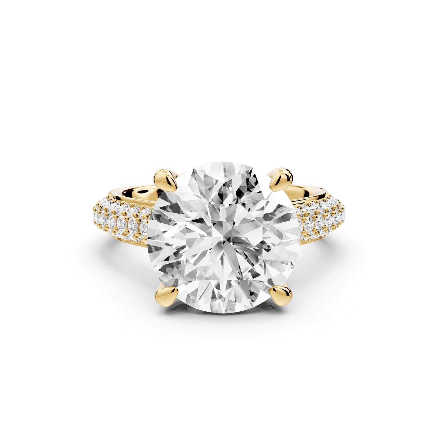 Camille - 5ct 18k yellow gold round Diamond hidden halo rollover pave cathedral engagment ring - Mr. Alex Jewelry
