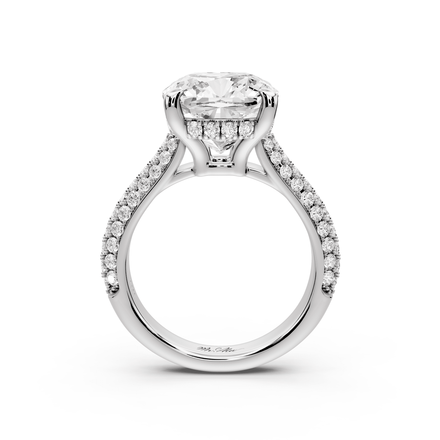 Camille - 5ct platinum cushion Diamond hidden halo rollover pave cathedral engagement ring - Mr. Alex Jewelry