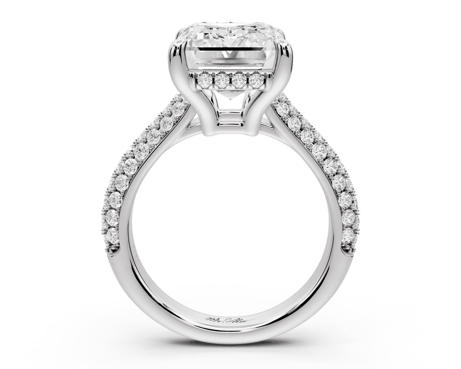 Camille - 5ct platinum emerald Diamond hidden halo rollover pave cathedral Engagement ring - Mr. Alex Jewelry