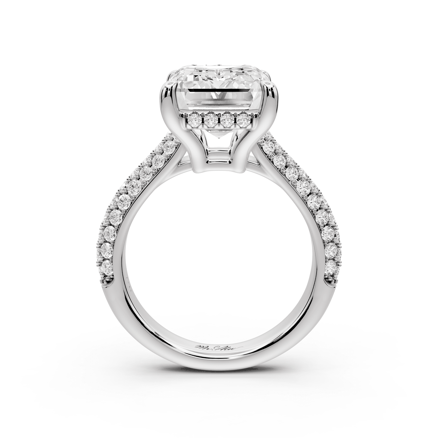 Camille - 5ct platinum emerald Diamond hidden halo rollover pave cathedral Engagement ring - Mr. Alex Jewelry