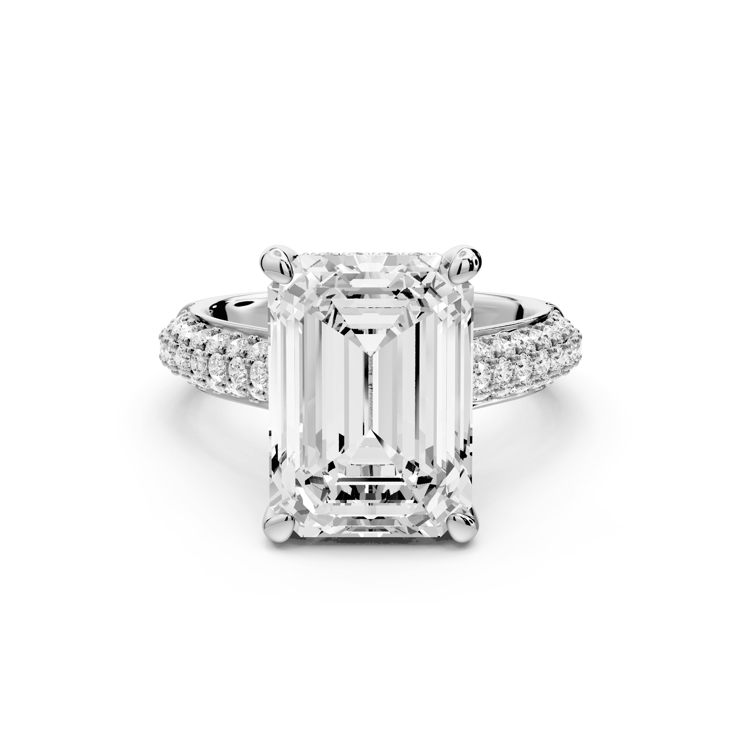 Camille - 5ct platinum emerald Diamond hidden halo rollover pave cathedral Engagement ring - Mr. Alex Jewelry