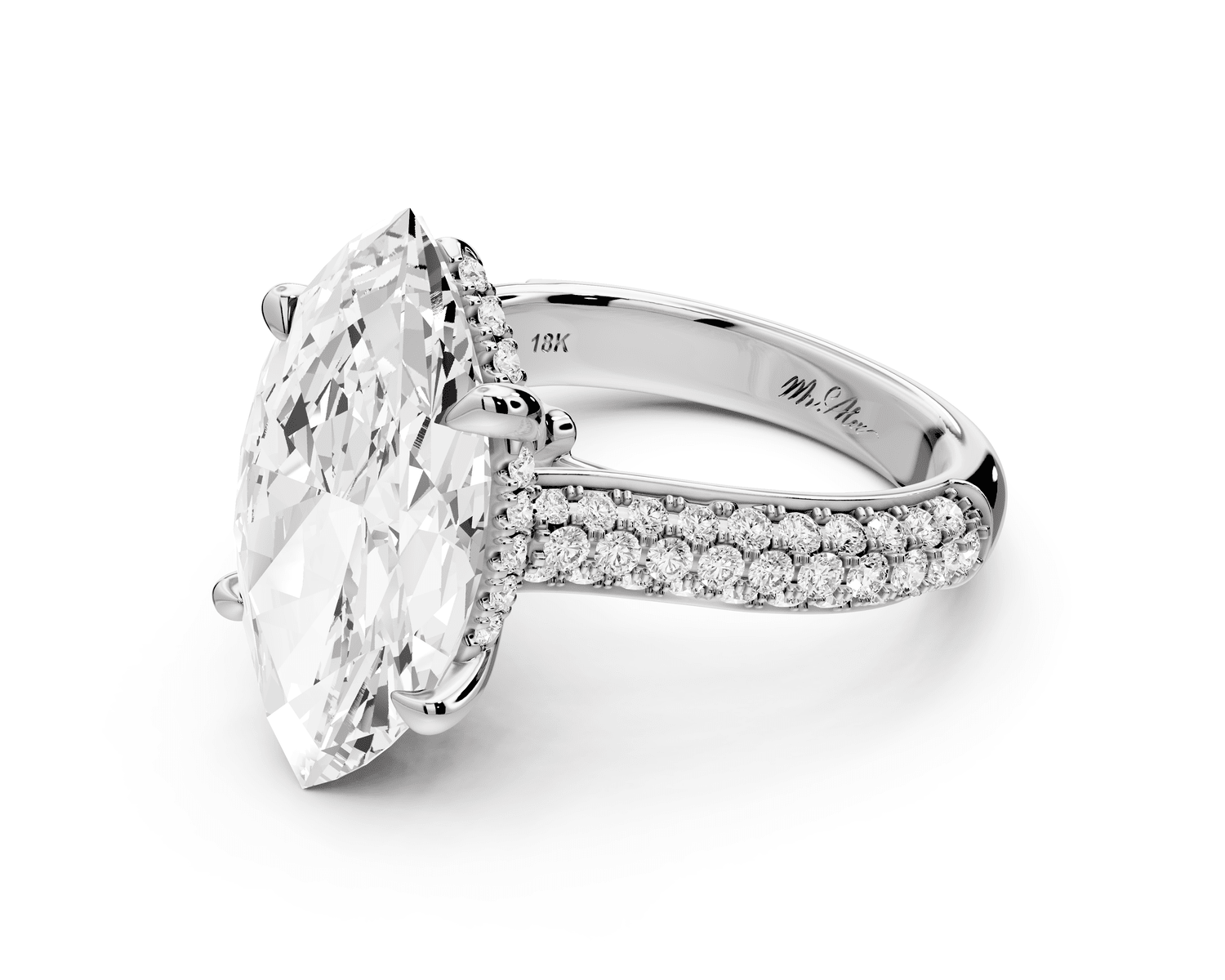 Camille - 5ct platinum marquise Diamond hidden halo rollover pave cathedral engagement ring - Mr. Alex Jewelry