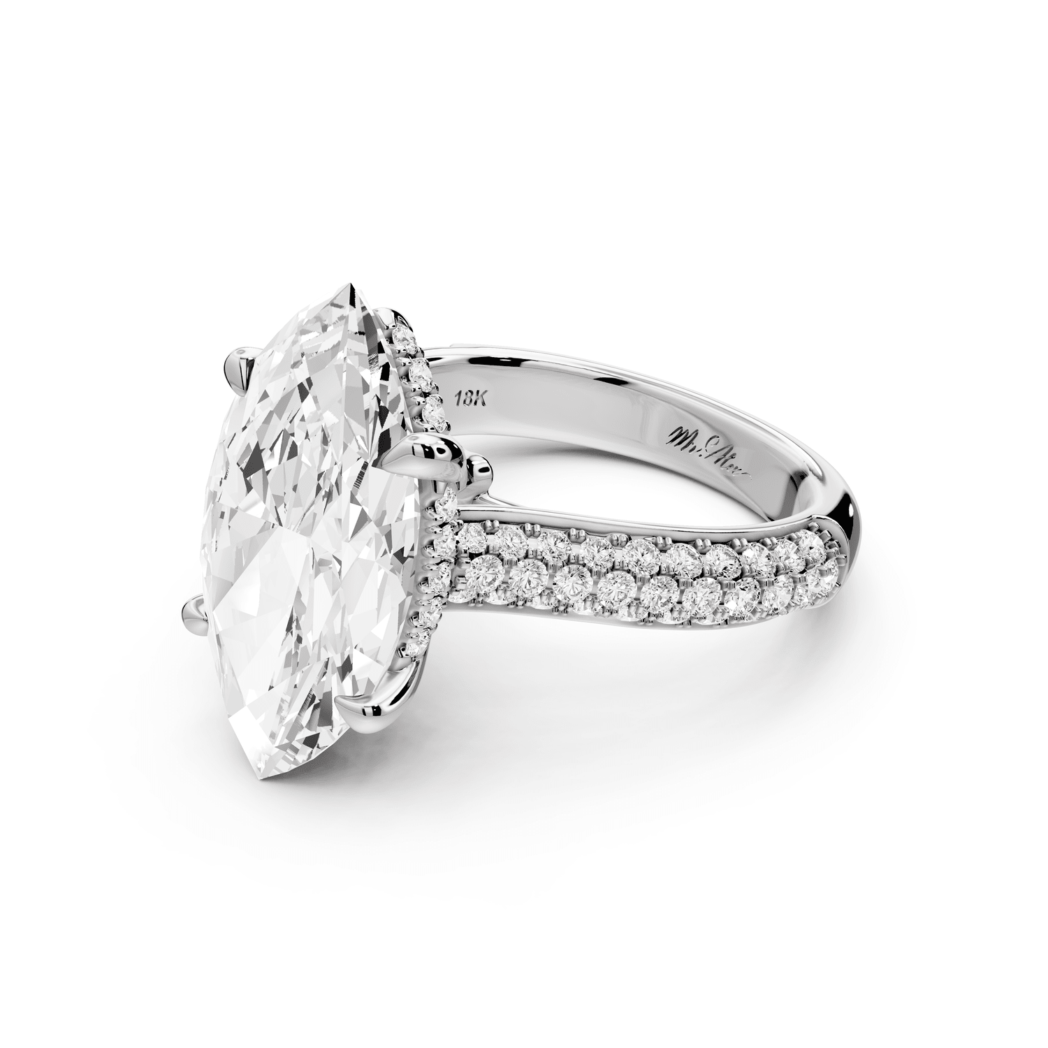 Camille - 5ct platinum marquise Diamond hidden halo rollover pave cathedral engagement ring - Mr. Alex Jewelry