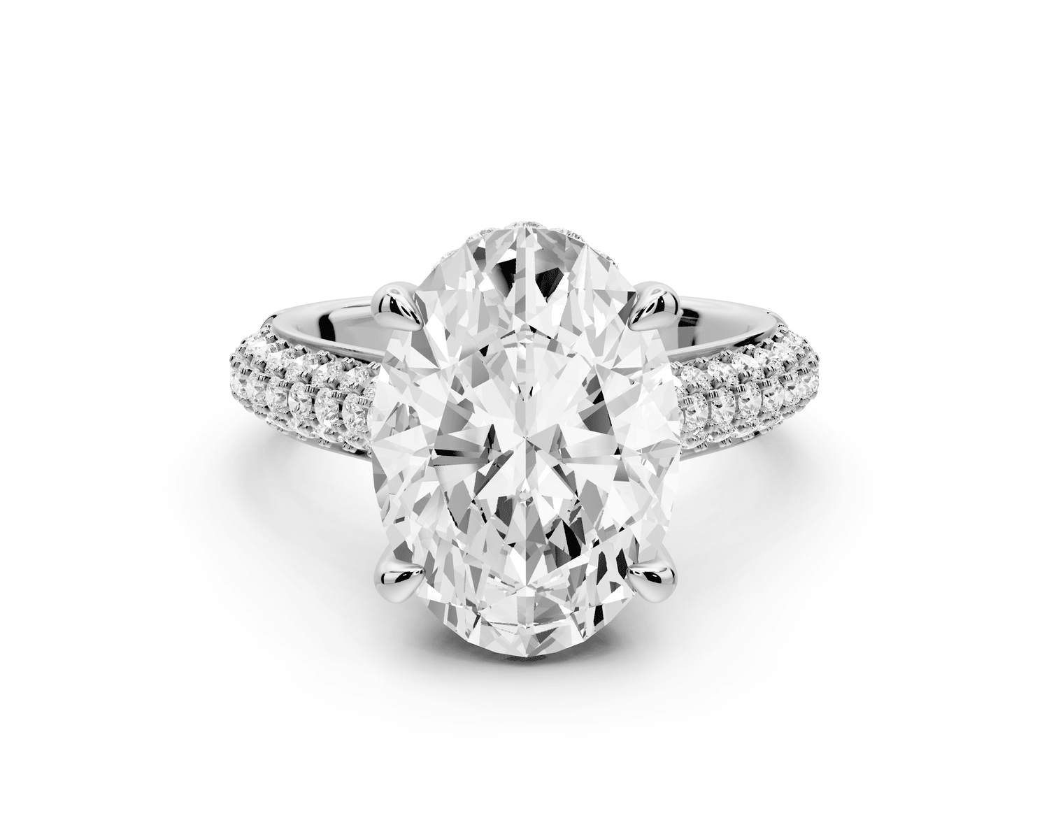 Camille - 5ct platinum oval Diamond hidden halo rollover pave cathedral Engagement ring - Mr. Alex Jewelry