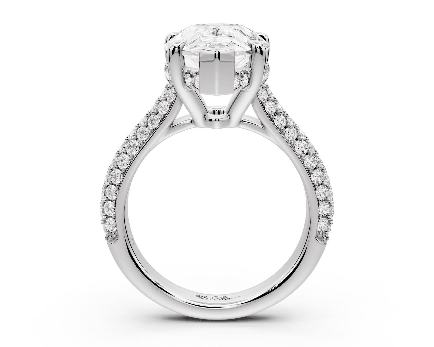 Camille - 5ct platinum pear Diamond hidden halo rollover pave cathedral Engagement ring - Mr. Alex Jewelry