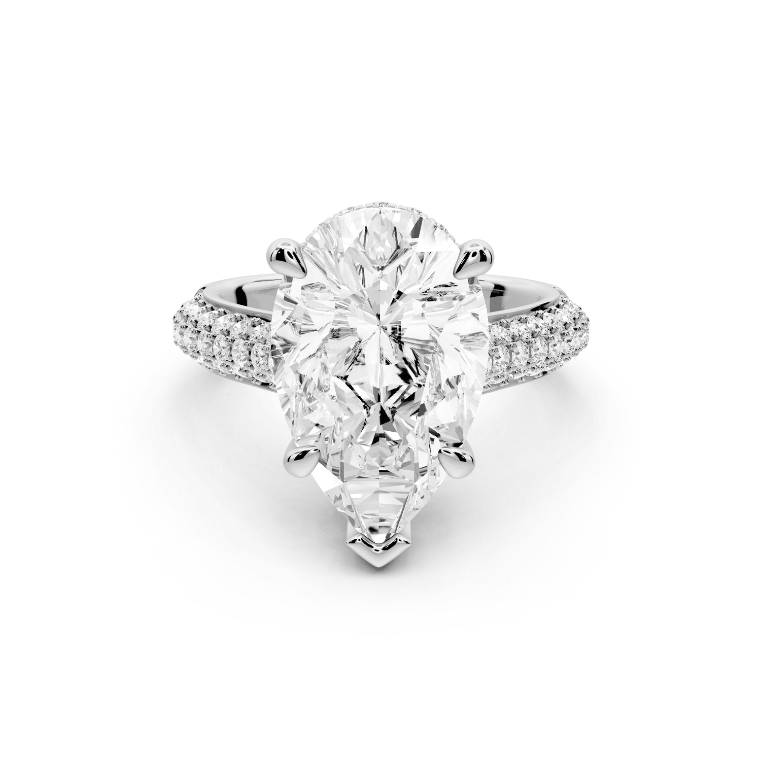 Camille - 5ct platinum pear Diamond hidden halo rollover pave cathedral Engagement ring - Mr. Alex Jewelry