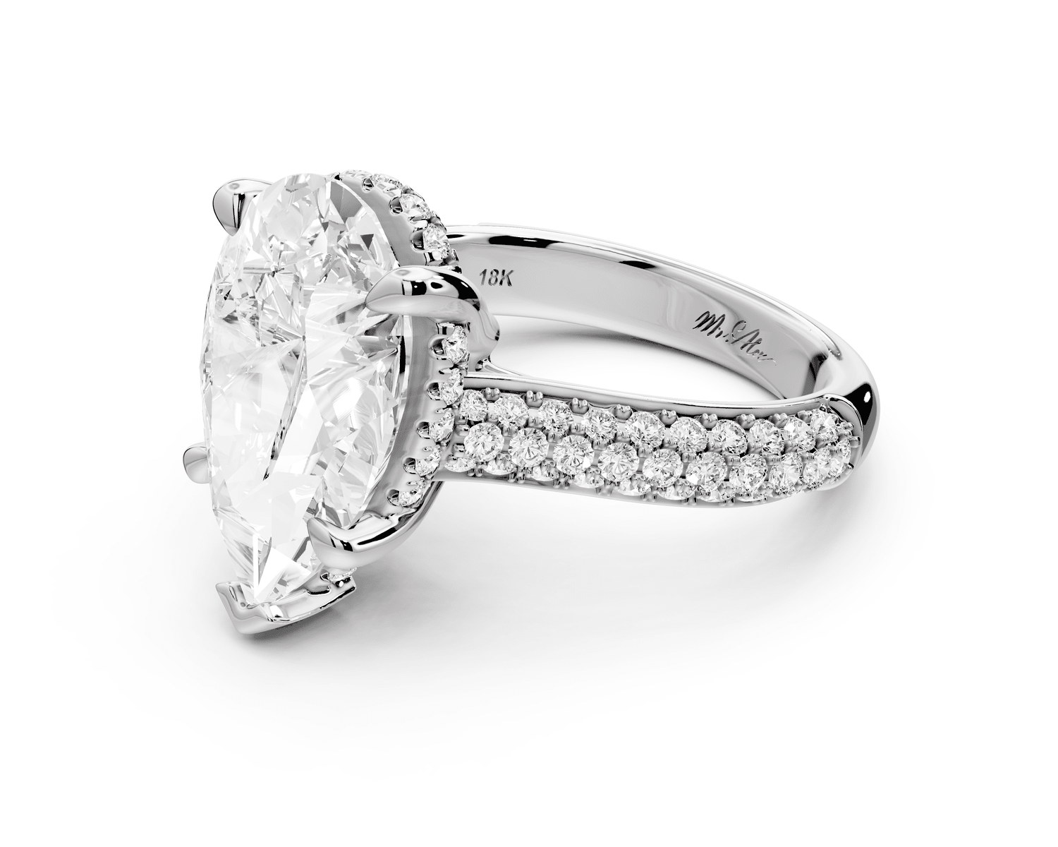 Camille - 5ct platinum pear Diamond hidden halo rollover pave cathedral Engagement ring - Mr. Alex Jewelry