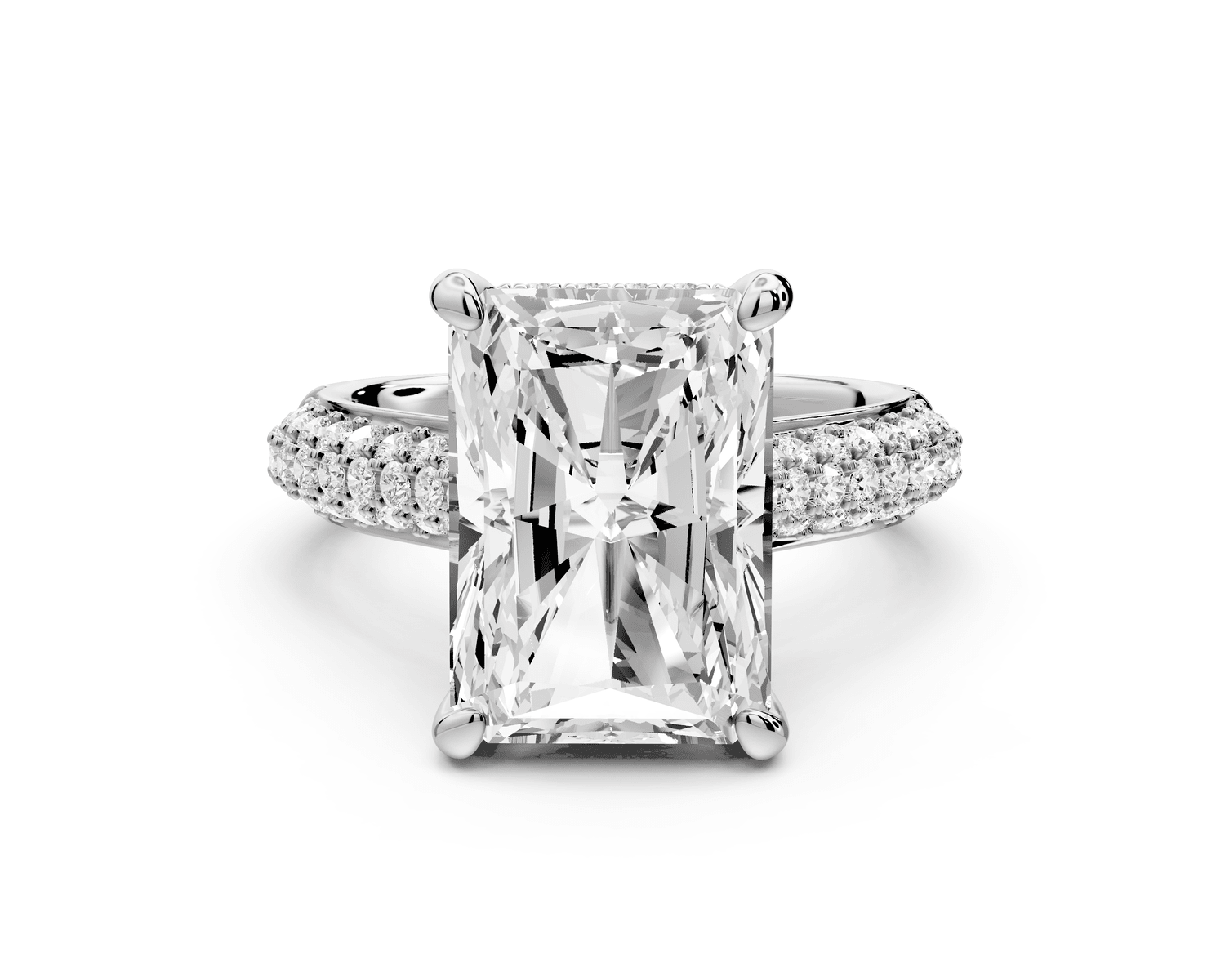 Camille - 5ct platinum radiant Diamond hidden halo rollover pave cathedral engagement ring - Mr. Alex Jewelry
