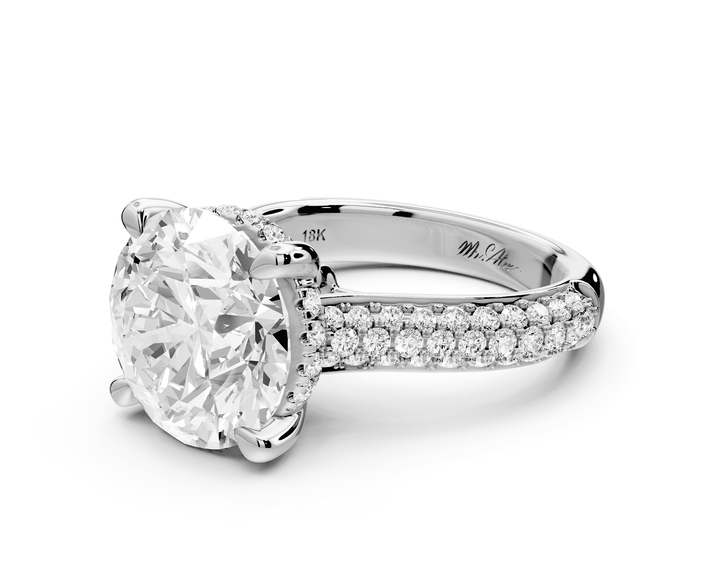 Camille - 5ct platinum round Diamond hidden halo rollover pave cathedral engagment ring - Mr. Alex Jewelry