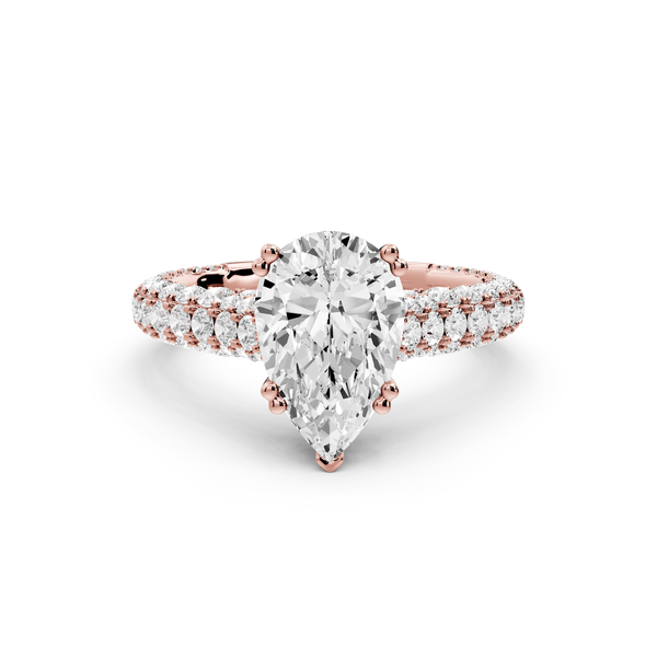 Clarissa - 2ct 18k rose gold pear Diamond double talon prongs with a diamond bridge rollover pave cathedral engagment ring - Mr. Alex Jewelry