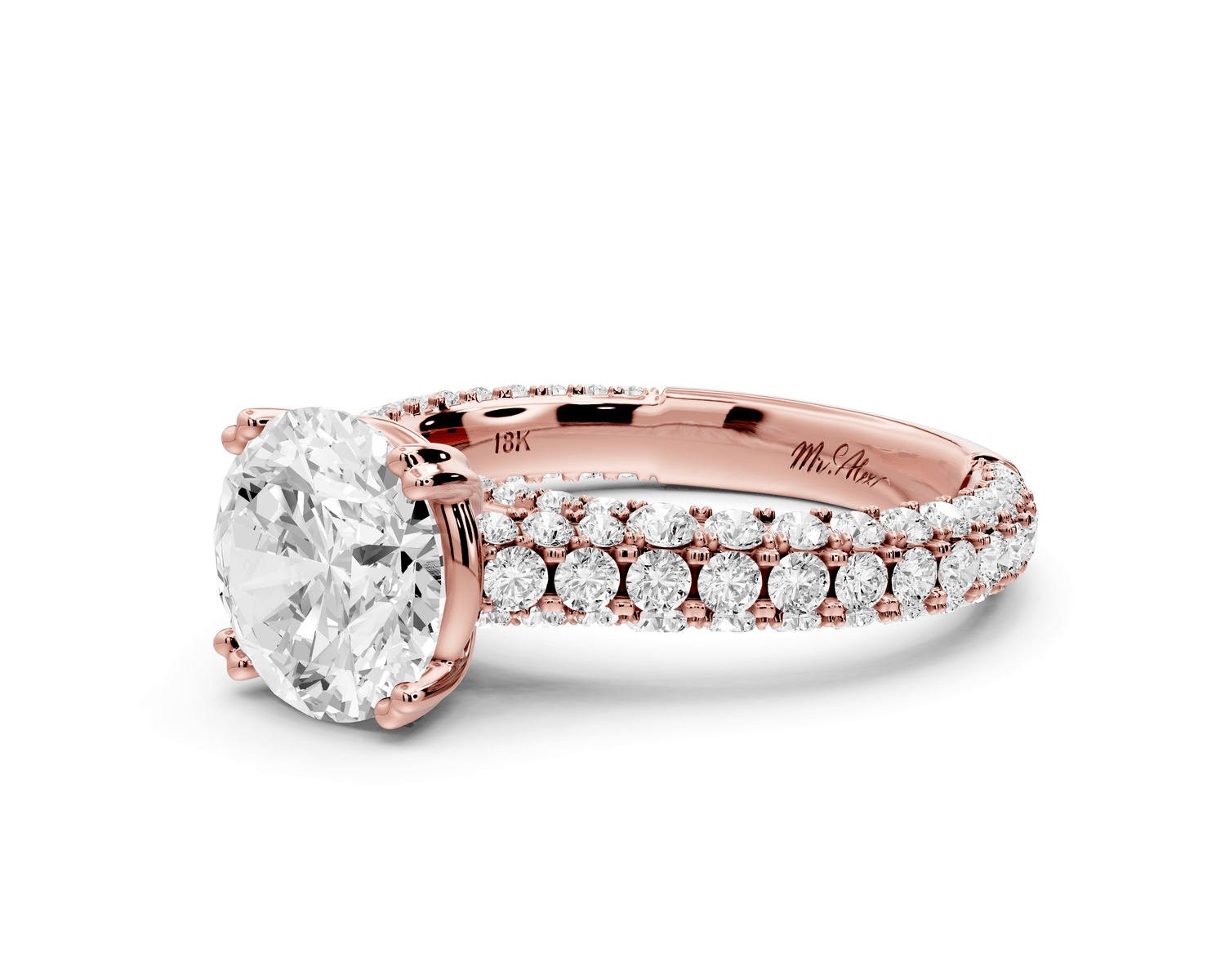 Clarissa - 2ct 18k rose gold round Diamond double talon prongs with a diamond bridge rollover pave cathedral engagment ring - Mr. Alex Jewelry