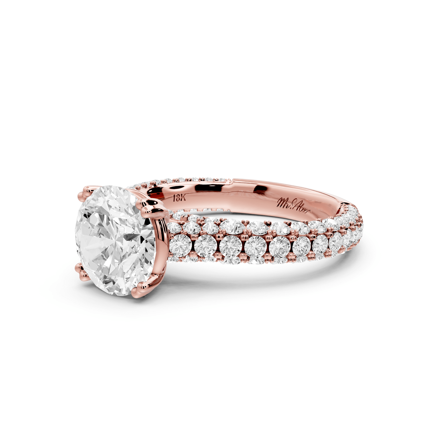 Clarissa - 2ct 18k rose gold round Diamond double talon prongs with a diamond bridge rollover pave cathedral engagment ring - Mr. Alex Jewelry