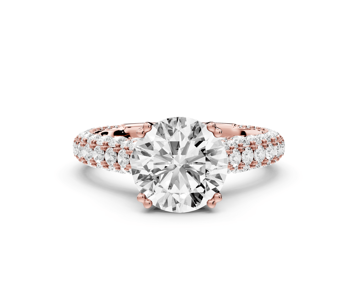 Clarissa - 2ct 18k rose gold round Diamond double talon prongs with a diamond bridge rollover pave cathedral engagment ring - Mr. Alex Jewelry