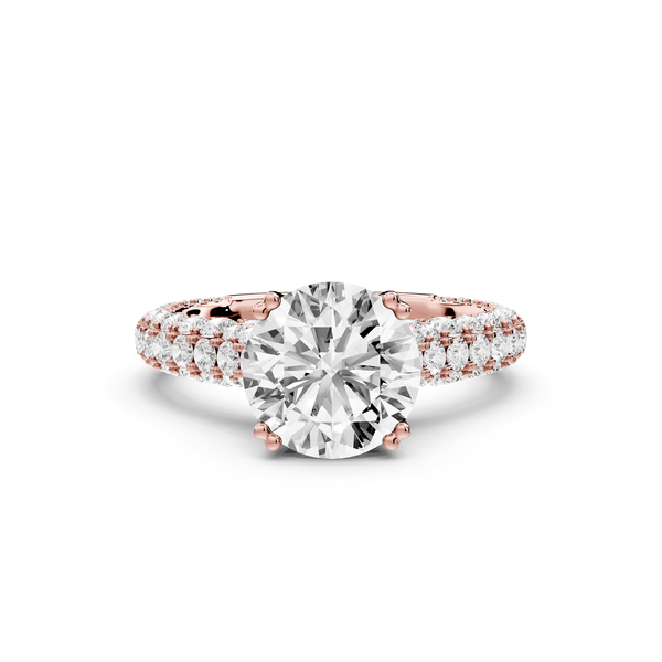 Clarissa - 2ct 18k rose gold round Diamond double talon prongs with a diamond bridge rollover pave cathedral engagment ring - Mr. Alex Jewelry