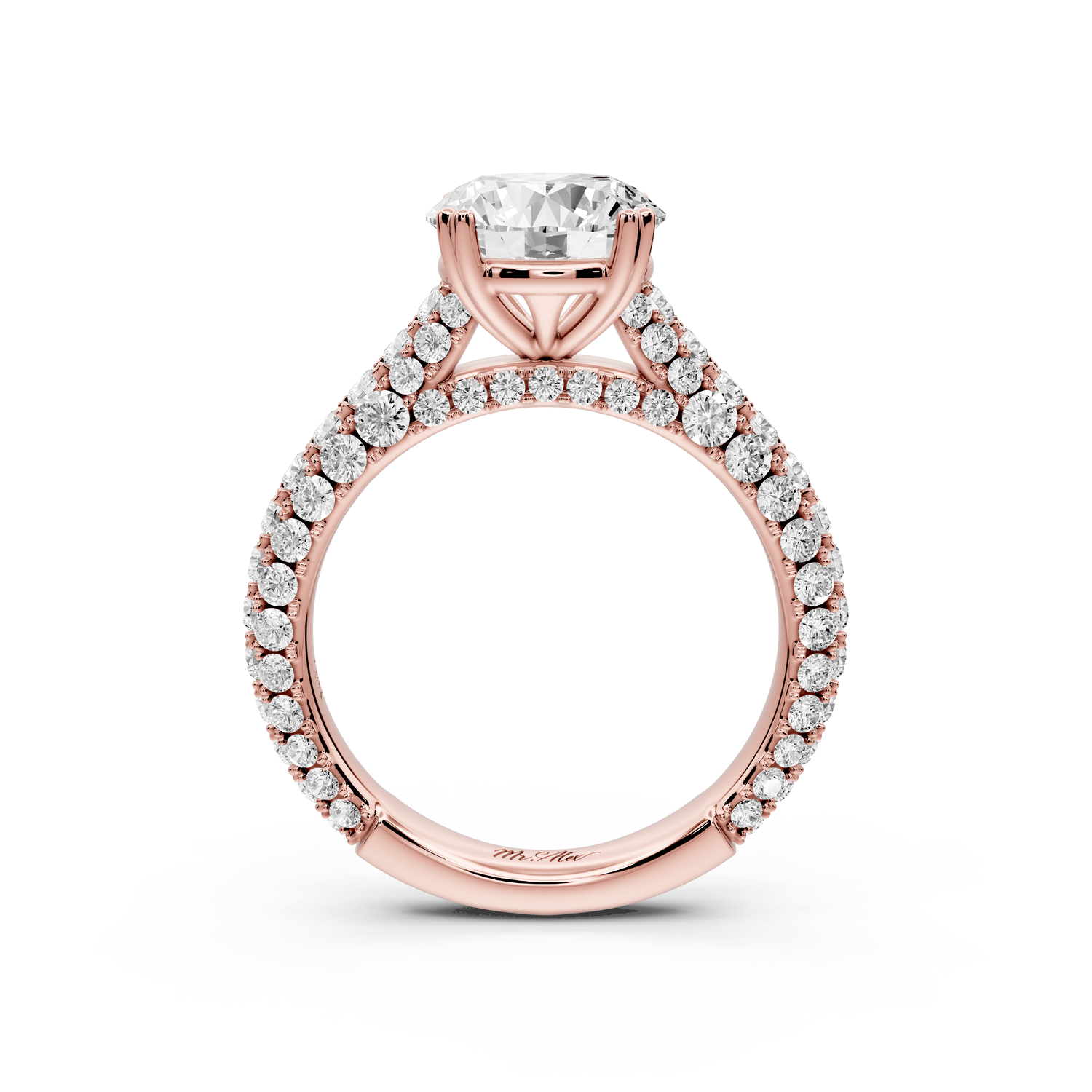 Clarissa - 2ct 18k rose gold round Diamond double talon prongs with a diamond bridge rollover pave cathedral engagment ring - Mr. Alex Jewelry