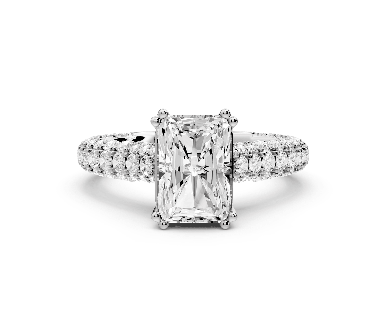 Clarissa - 2ct 18k white gold emerald Diamond double talon prongs with a diamond bridge rollover pave cathedral engagment ring - Mr. Alex Jewelry