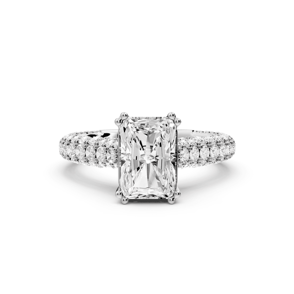 Clarissa - 2ct 18k white gold emerald Diamond double talon prongs with a diamond bridge rollover pave cathedral engagment ring - Mr. Alex Jewelry