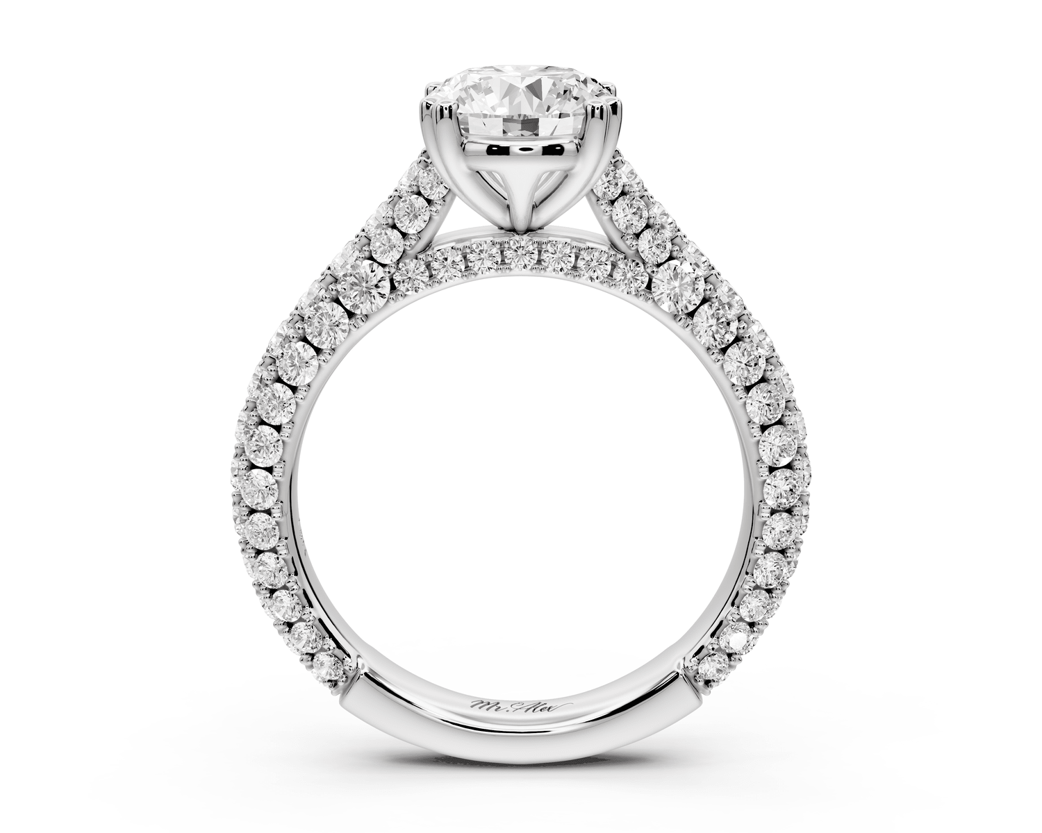 Clarissa - 2ct 18k white gold oval Diamond double talon prongs with a diamond bridge rollover pave cathedral engagment ring - Mr. Alex Jewelry