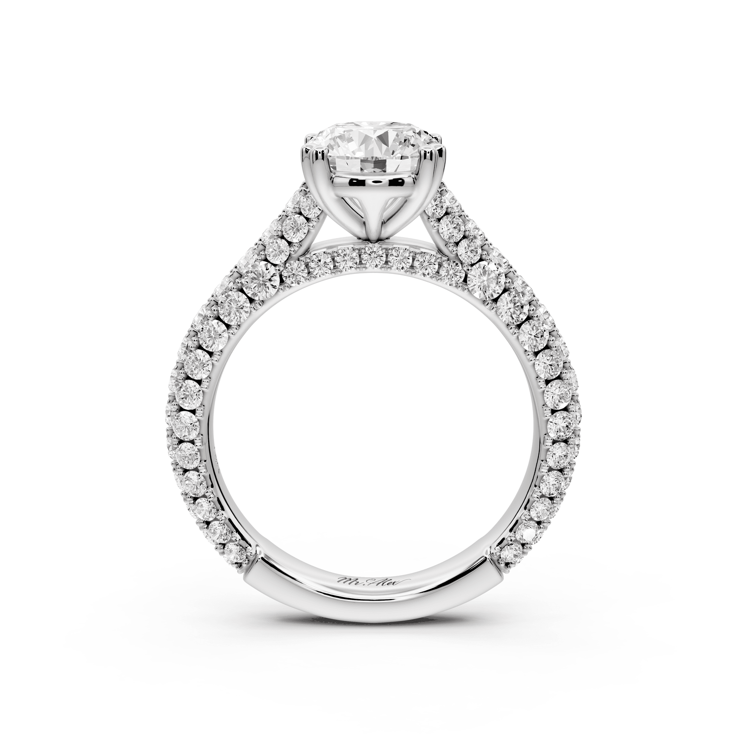 Clarissa - 2ct 18k white gold oval Diamond double talon prongs with a diamond bridge rollover pave cathedral engagment ring - Mr. Alex Jewelry