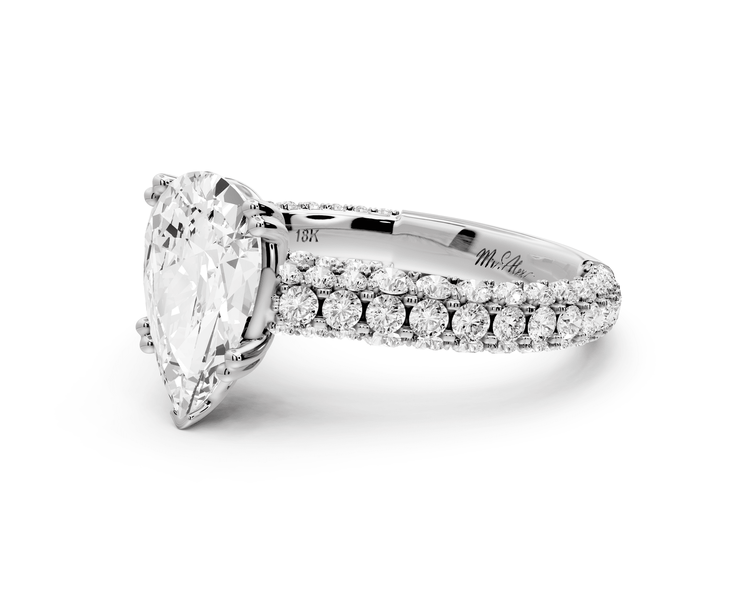 Clarissa - 2ct 18k white gold pear Diamond double talon prongs with a diamond bridge rollover pave cathedral engagment ring - Mr. Alex Jewelry