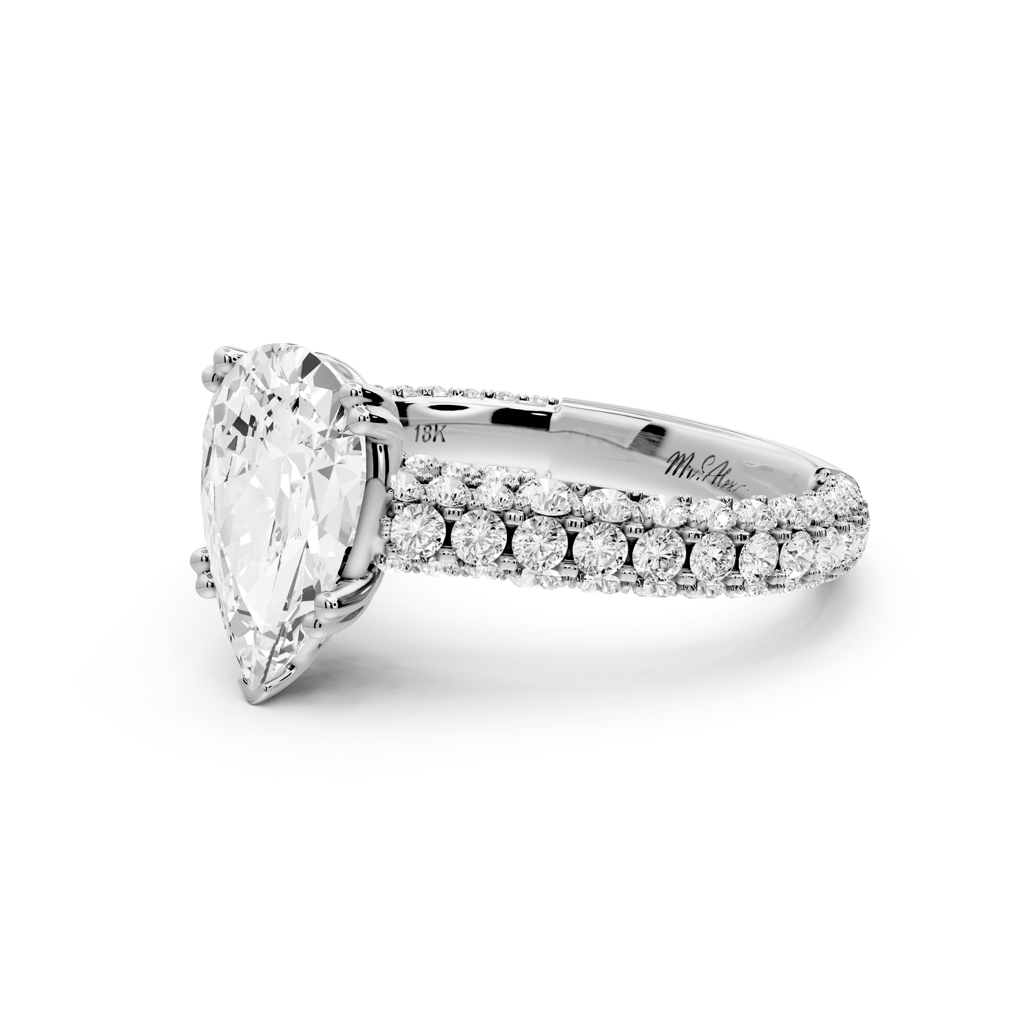 Clarissa - 2ct 18k white gold pear Diamond double talon prongs with a diamond bridge rollover pave cathedral engagment ring - Mr. Alex Jewelry