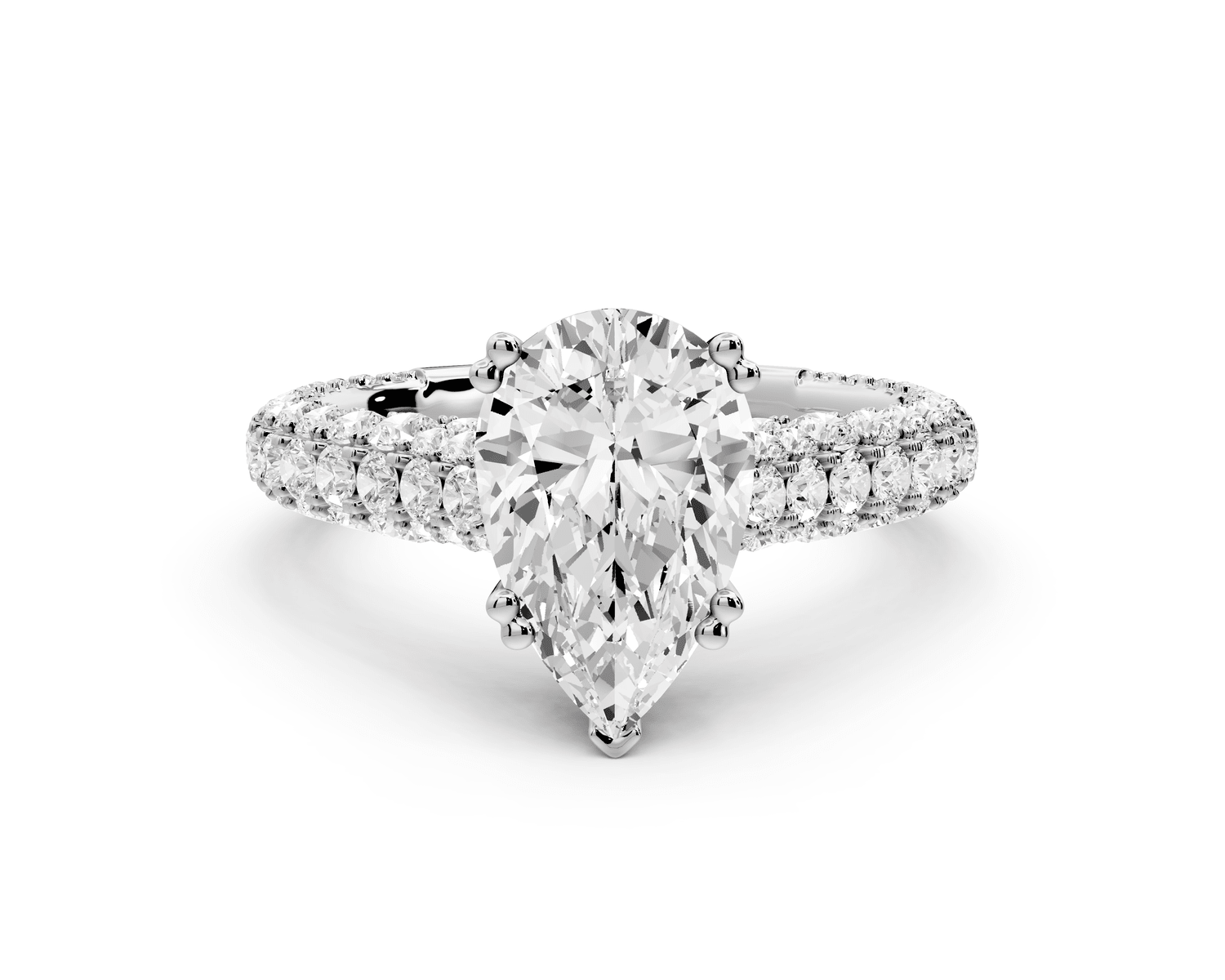 Clarissa - 2ct 18k white gold pear Diamond double talon prongs with a diamond bridge rollover pave cathedral engagment ring - Mr. Alex Jewelry
