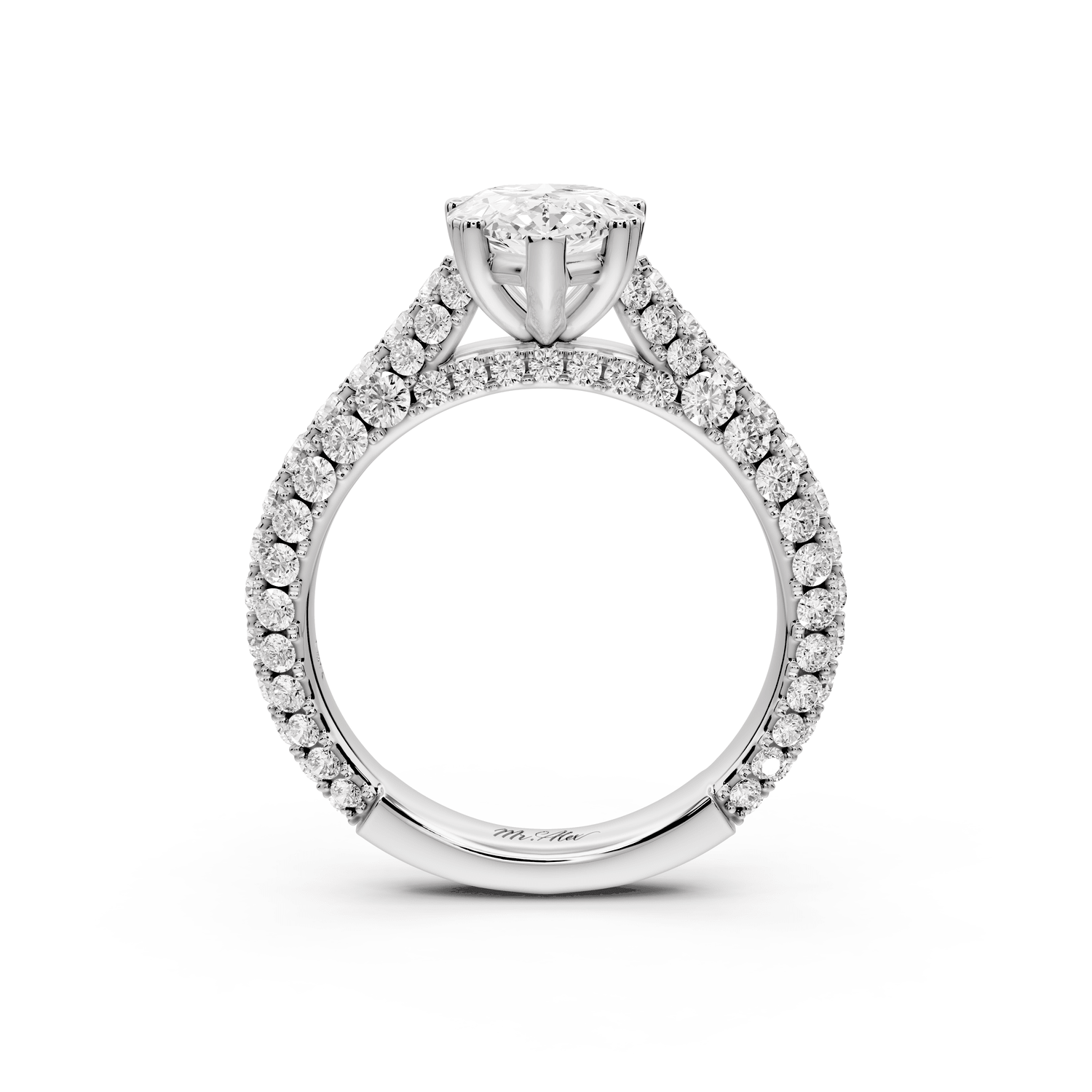 Clarissa - 2ct 18k white gold pear Diamond double talon prongs with a diamond bridge rollover pave cathedral engagment ring - Mr. Alex Jewelry