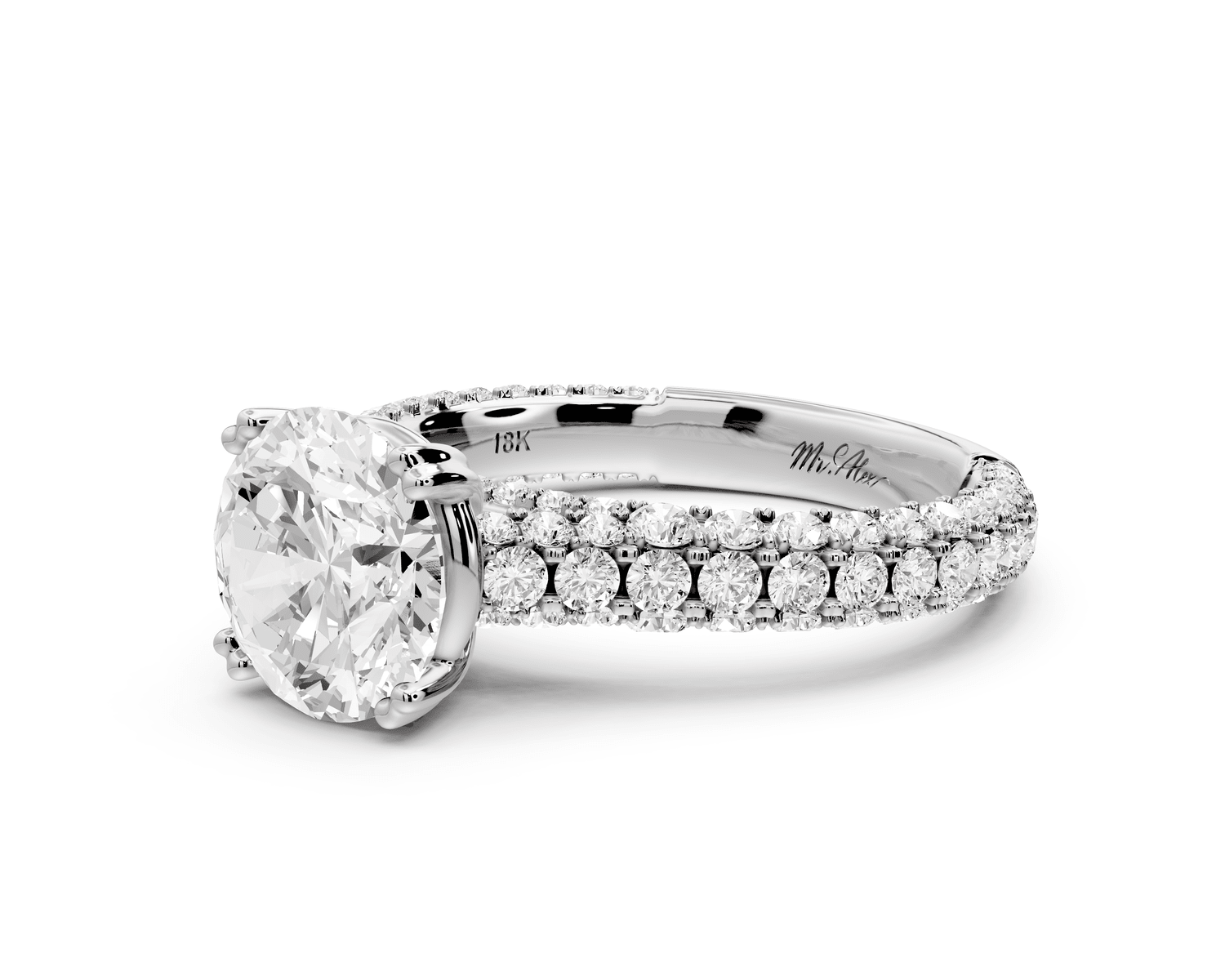 Clarissa - 2ct 18k white gold round Diamond double talon prongs with a diamond bridge rollover pave cathedral engagment ring - Mr. Alex Jewelry
