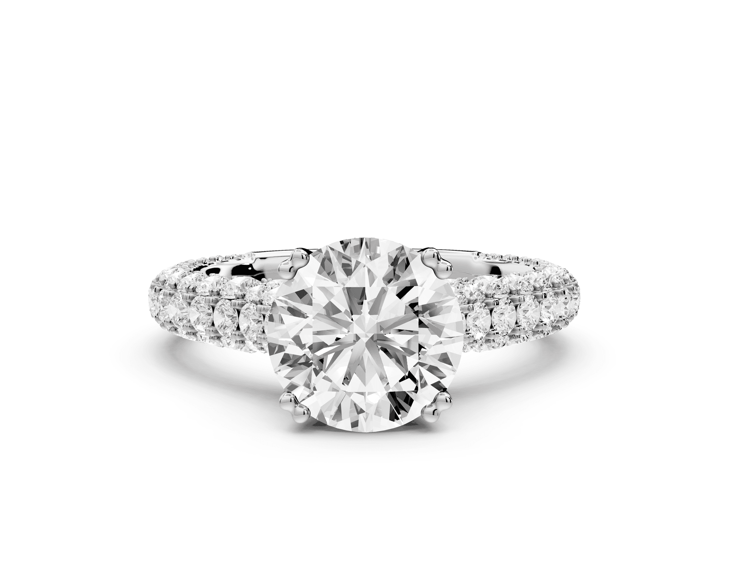 Clarissa - 2ct 18k white gold round Diamond double talon prongs with a diamond bridge rollover pave cathedral engagment ring - Mr. Alex Jewelry