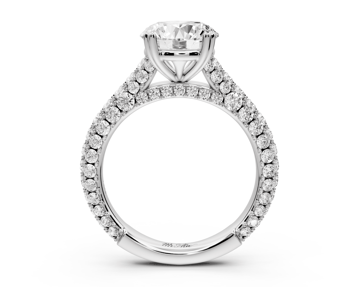 Clarissa - 2ct 18k white gold round Diamond double talon prongs with a diamond bridge rollover pave cathedral engagment ring - Mr. Alex Jewelry