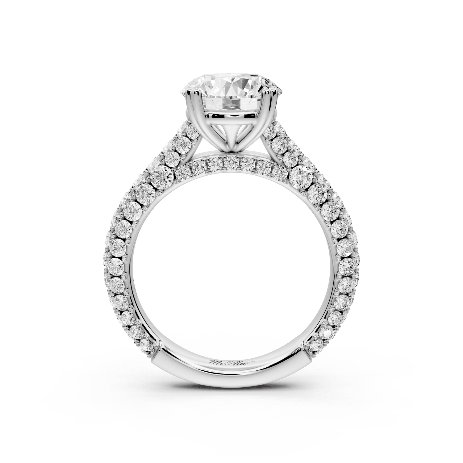 Clarissa - 2ct 18k white gold round Diamond double talon prongs with a diamond bridge rollover pave cathedral engagment ring - Mr. Alex Jewelry