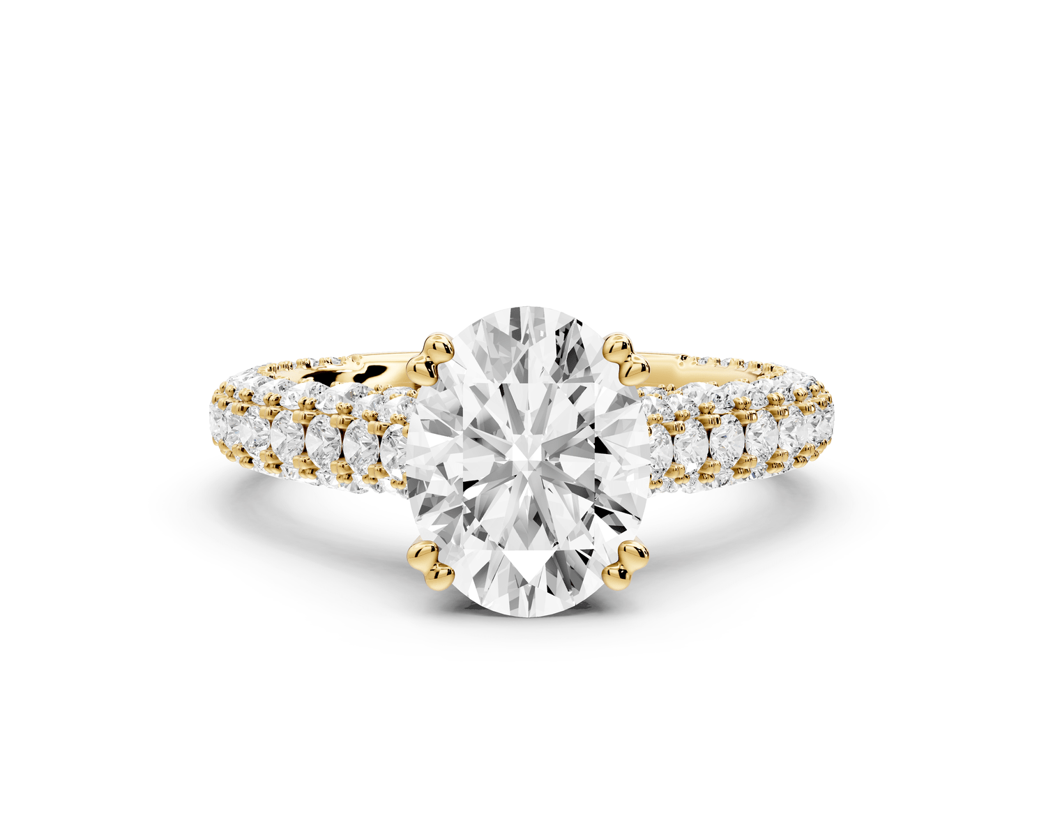 Clarissa - 2ct 18k yellow gold oval Diamond double talon prongs with a diamond bridge rollover pave cathedral engagment ring - Mr. Alex Jewelry