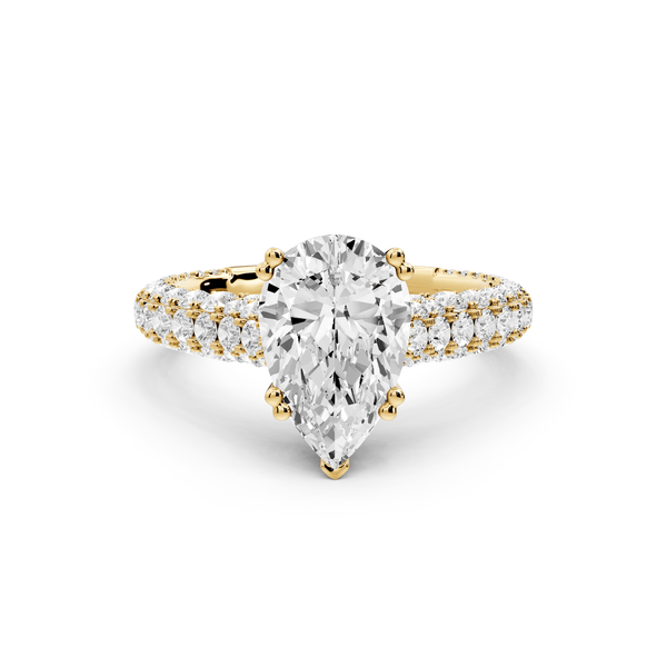 Clarissa - 2ct 18k yellow gold pear Diamond double talon prongs with a diamond bridge rollover pave cathedral engagment ring - Mr. Alex Jewelry