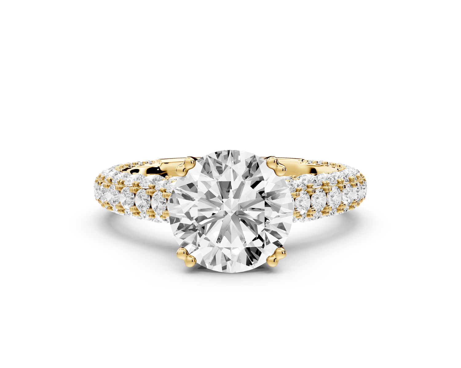 Clarissa - 2ct 18k yellow gold round Diamond double talon prongs with a diamond bridge rollover pave cathedral engagment ring - Mr. Alex Jewelry