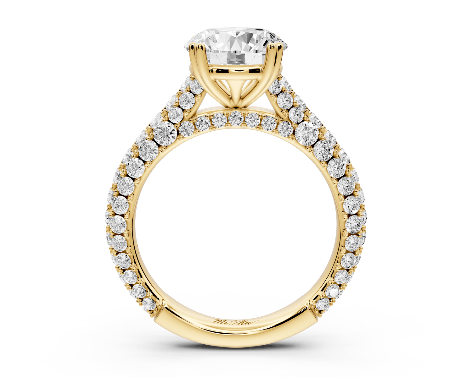 Clarissa - 2ct 18k yellow gold round Diamond double talon prongs with a diamond bridge rollover pave cathedral engagment ring - Mr. Alex Jewelry