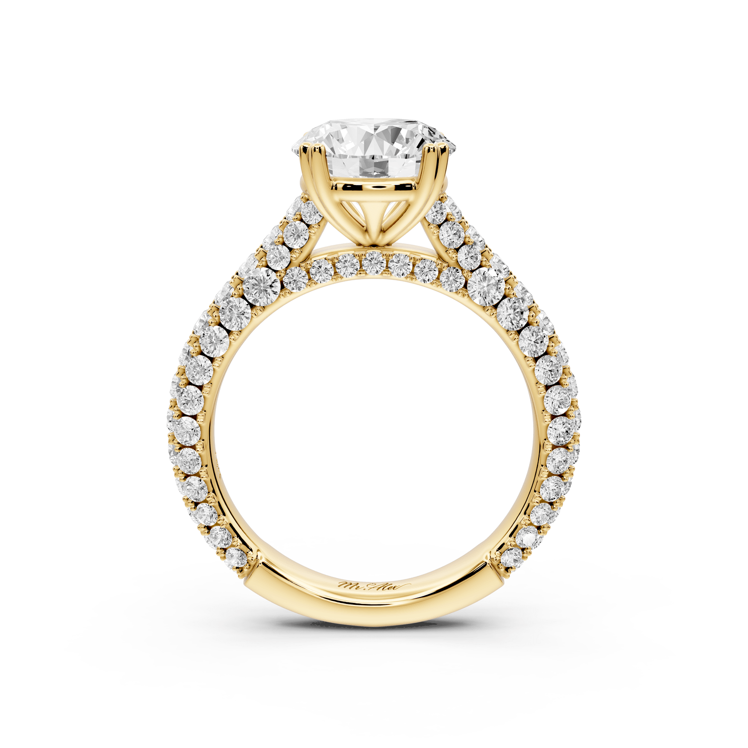 Clarissa - 2ct 18k yellow gold round Diamond double talon prongs with a diamond bridge rollover pave cathedral engagment ring - Mr. Alex Jewelry