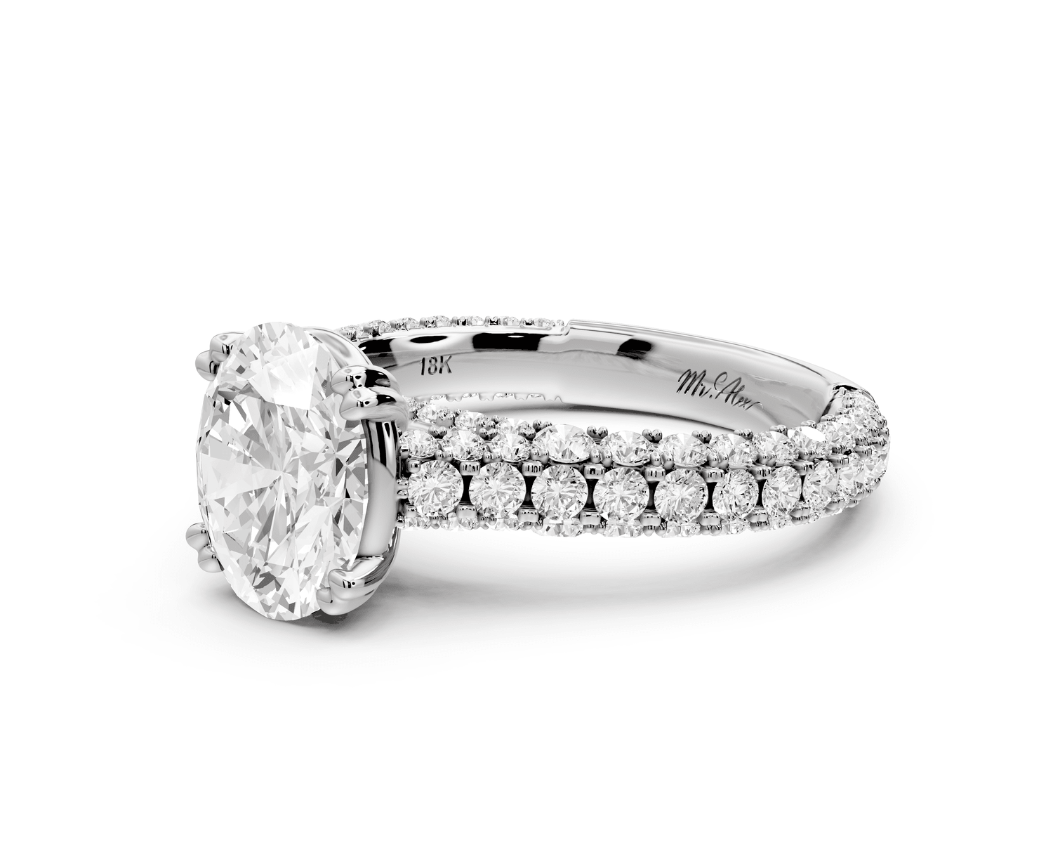 Clarissa - 2ct platinum oval Diamond double talon prongs with a diamond bridge rollover pave cathedral engagment ring - Mr. Alex Jewelry