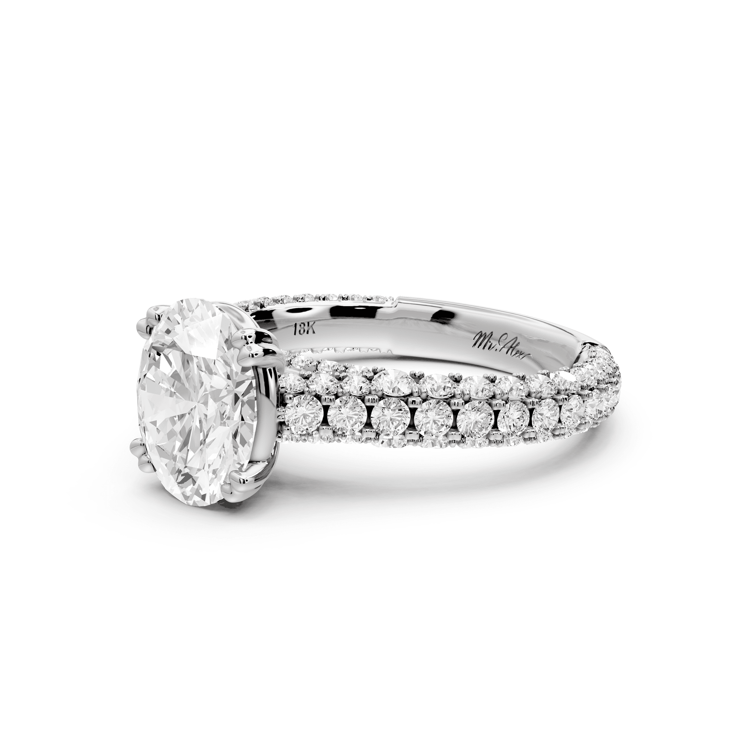 Clarissa - 2ct platinum oval Diamond double talon prongs with a diamond bridge rollover pave cathedral engagment ring - Mr. Alex Jewelry