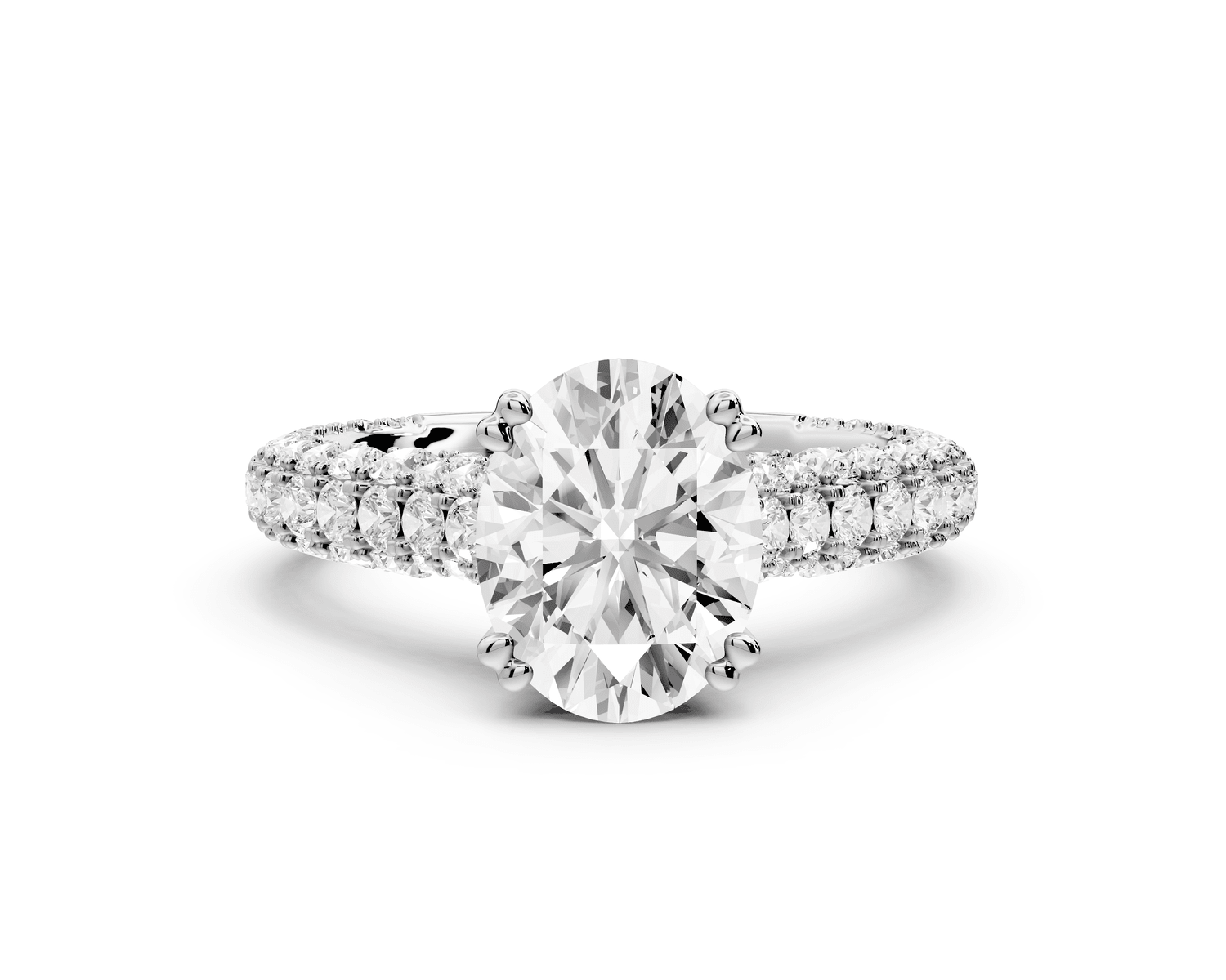 Clarissa - 2ct platinum oval Diamond double talon prongs with a diamond bridge rollover pave cathedral engagment ring - Mr. Alex Jewelry
