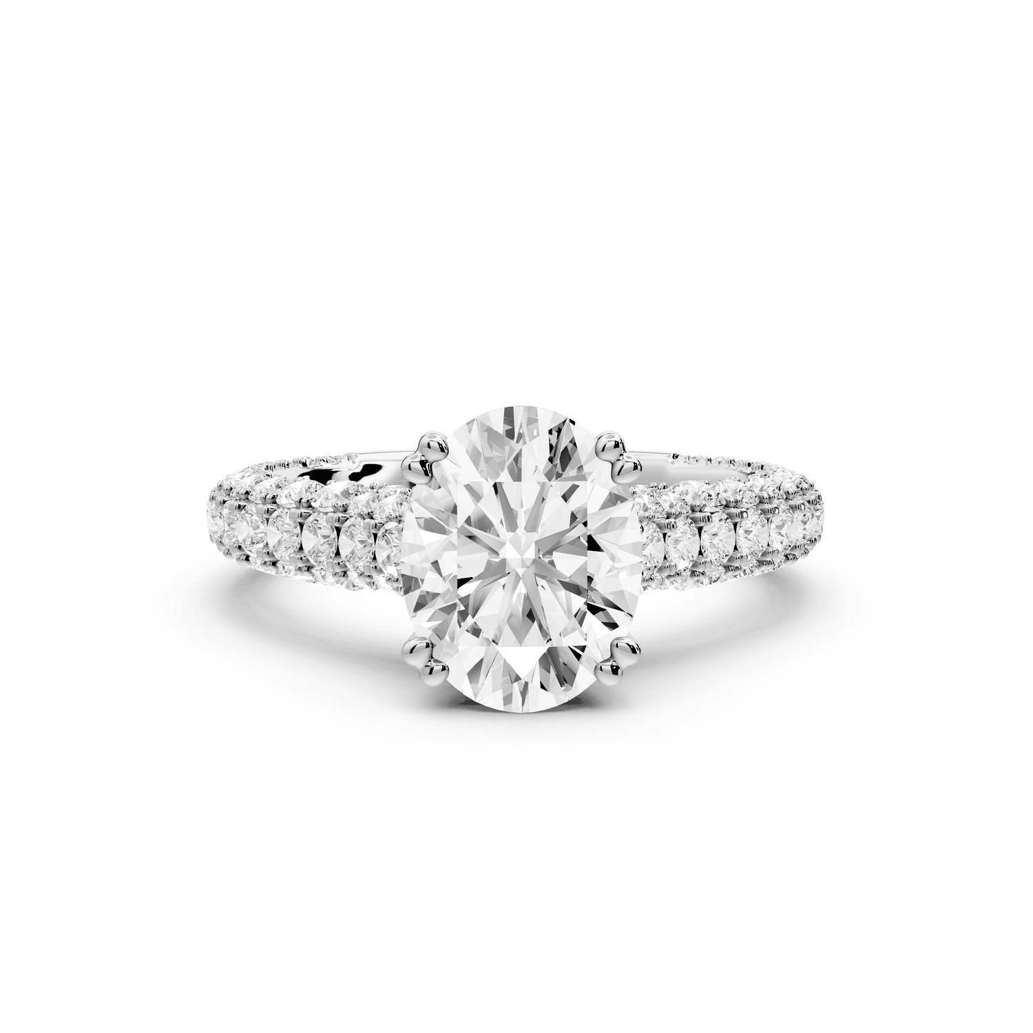 Clarissa - 2ct platinum oval Diamond double talon prongs with a diamond bridge rollover pave cathedral engagment ring - Mr. Alex Jewelry