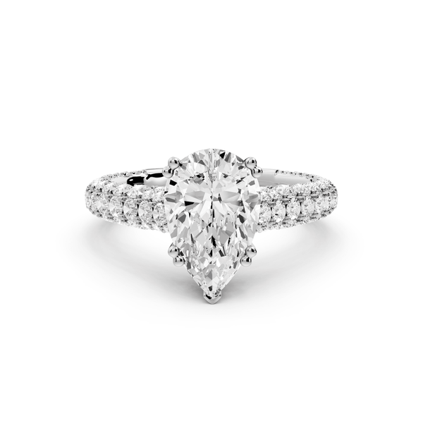 Clarissa - 2ct platinum pear Diamond double talon prongs with a diamond bridge rollover pave cathedral engagment ring - Mr. Alex Jewelry