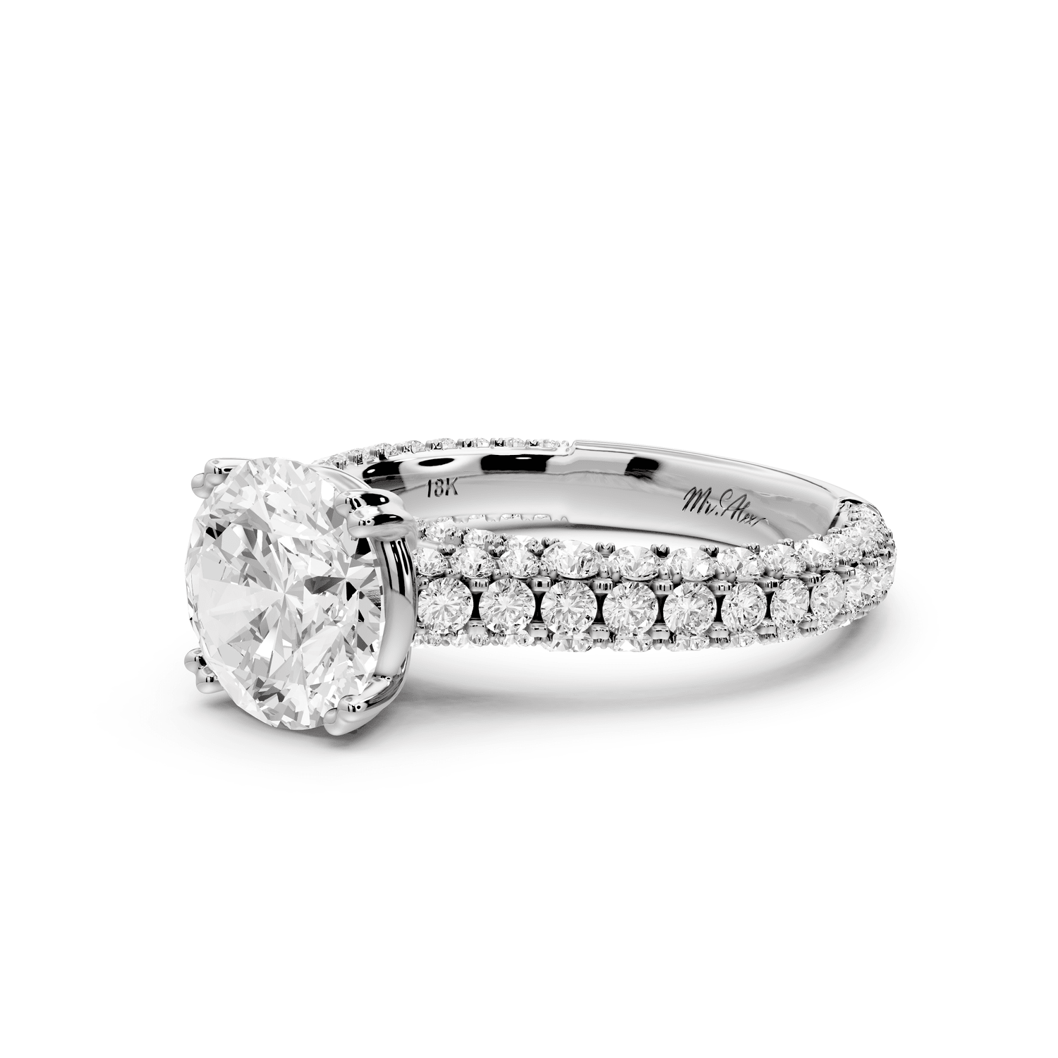 Clarissa - 2ct platinum round Diamond double talon prongs with a diamond bridge rollover pave cathedral engagment ring - Mr. Alex Jewelry