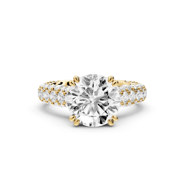 Clarissa - 3ct 14k yellow gold round Diamond double talon prongs with a diamond bridge rollover pave cathedral engagment ring - Mr. Alex Jewelry