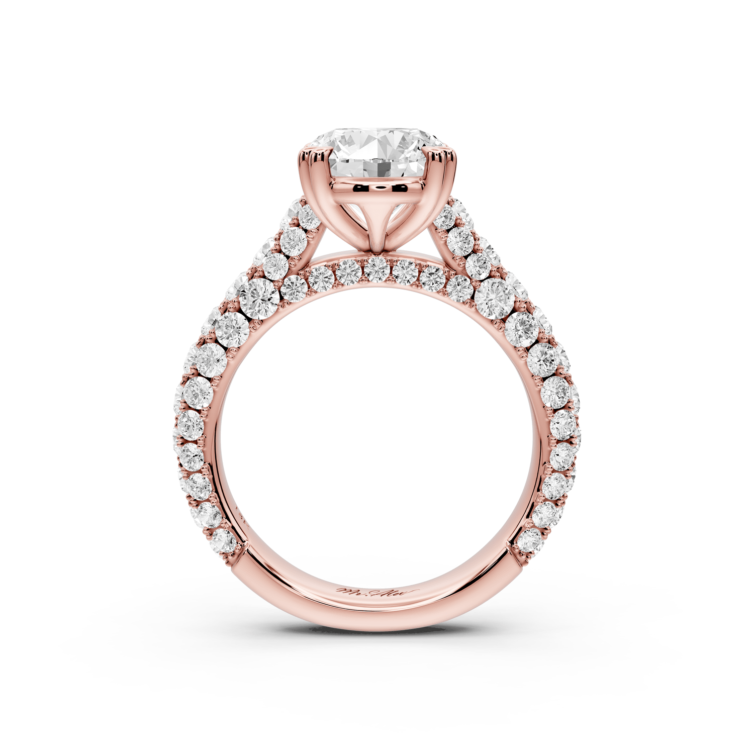Clarissa - 3ct 18k rose gold oval Diamond double talon prongs with a diamond bridge rollover pave cathedral engagment ring - Mr. Alex Jewelry