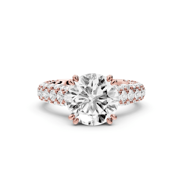 Clarissa - 3ct 18k rose gold round Diamond double talon prongs with a diamond bridge rollover pave cathedral engagment ring - Mr. Alex Jewelry
